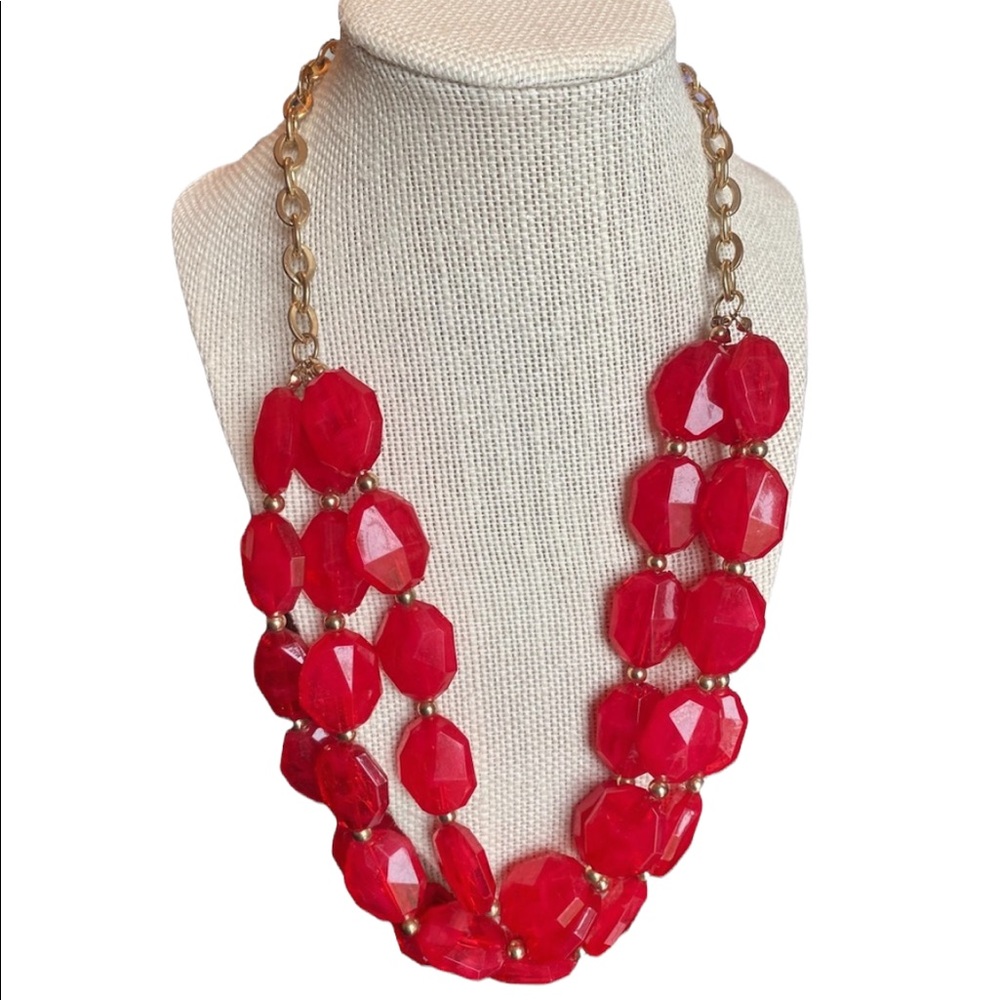 Beaded Red and Gold Necklace